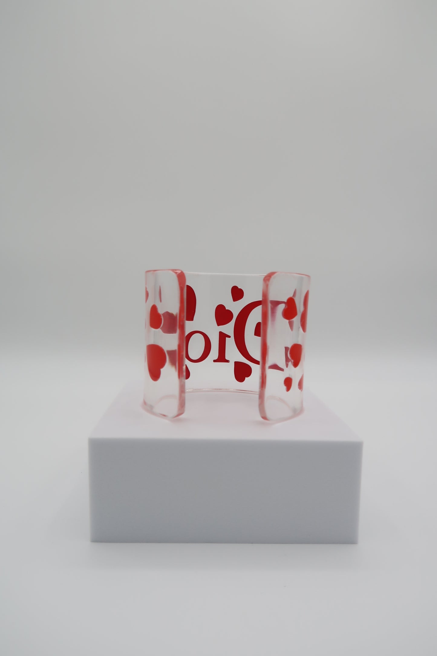 Christian Dior Red Heart Lucite Resin Cuff Bracelet