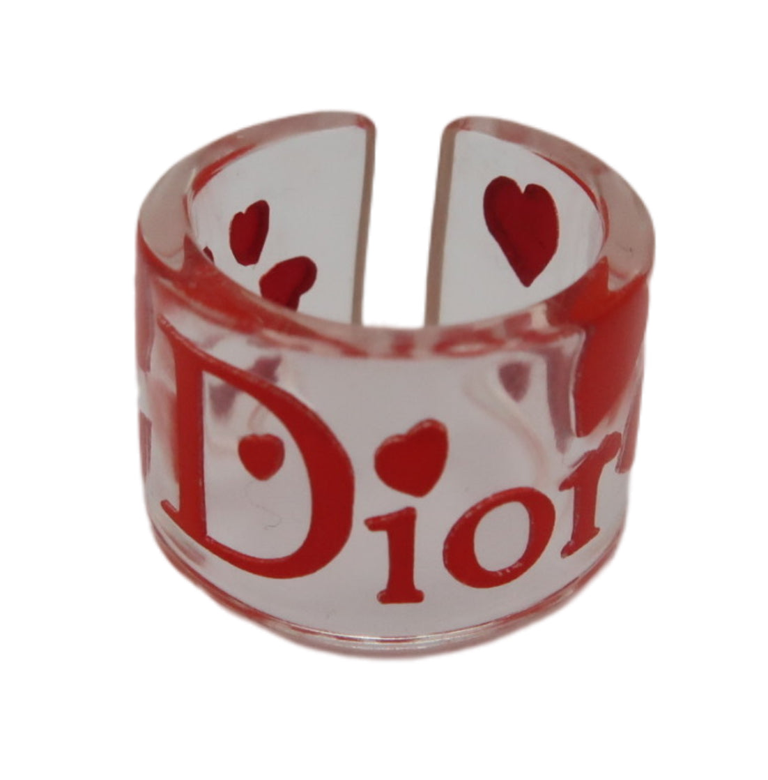 Christian Dior Red Heart Lucite Resin Cuff Ring