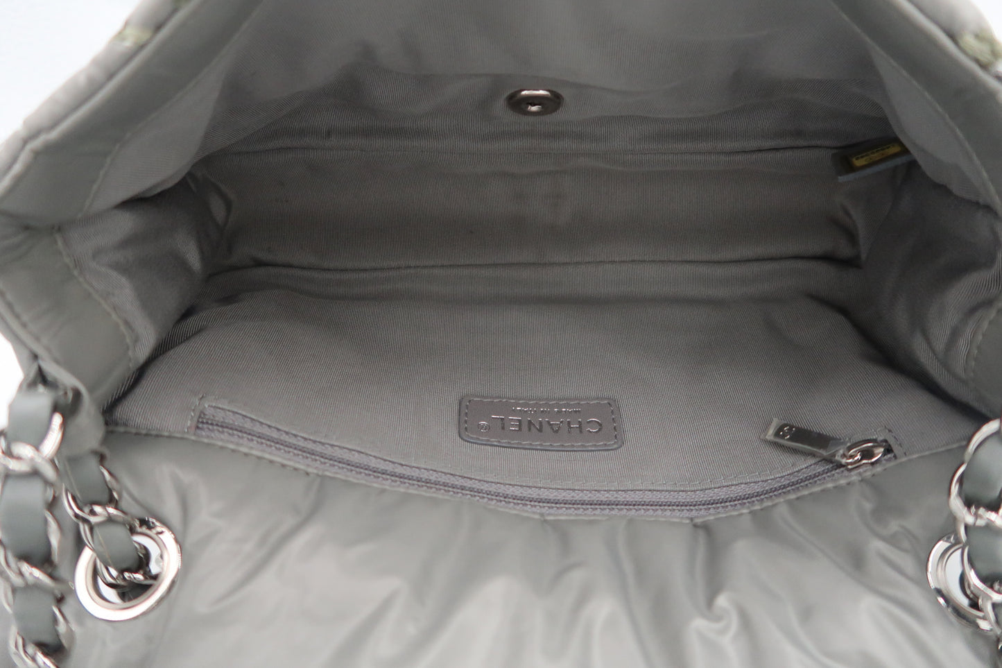 Chanel Grey Classic Nylon Quilted Medium Flap