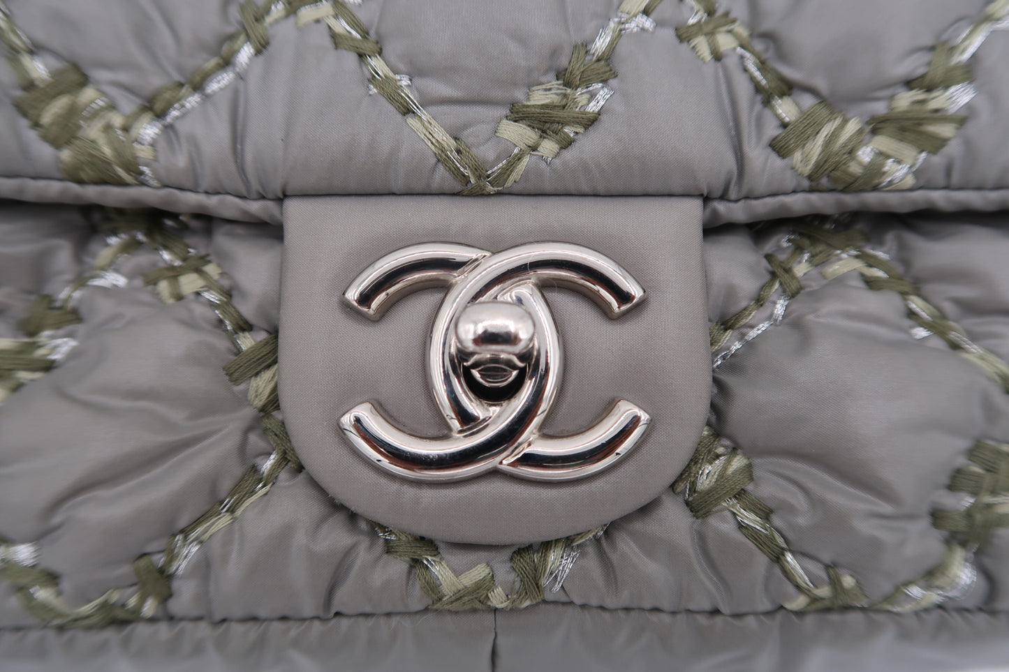 Chanel Grey Classic Nylon Quilted Medium Flap