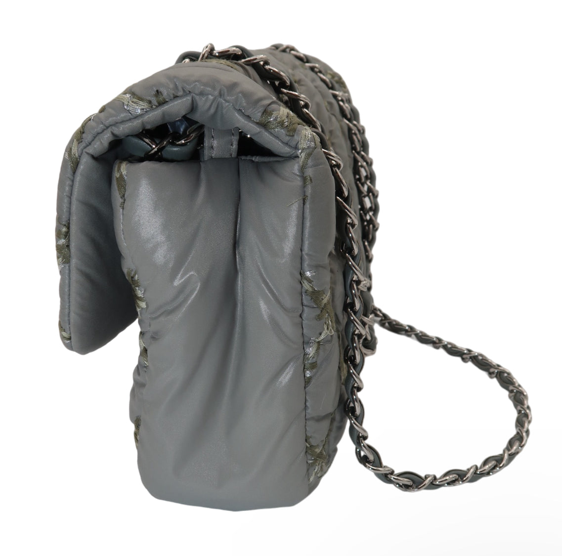 Chanel Grey Classic Nylon Quilted Medium Flap