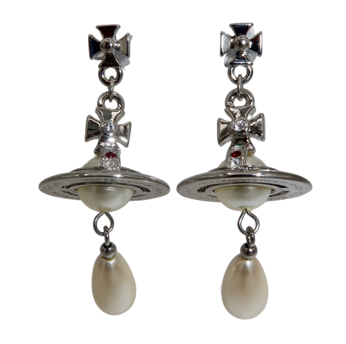 Vivienne Westwood Silver Pearl 3D Orb Drop Earrings