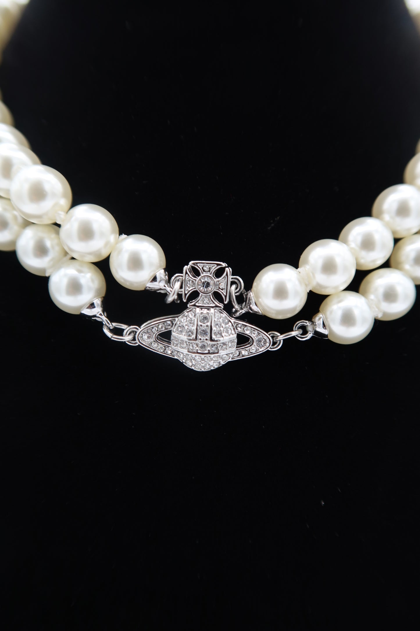 Vivienne Westwood Silver Tone Graziella Two Row Pearl Orb Choker Necklace