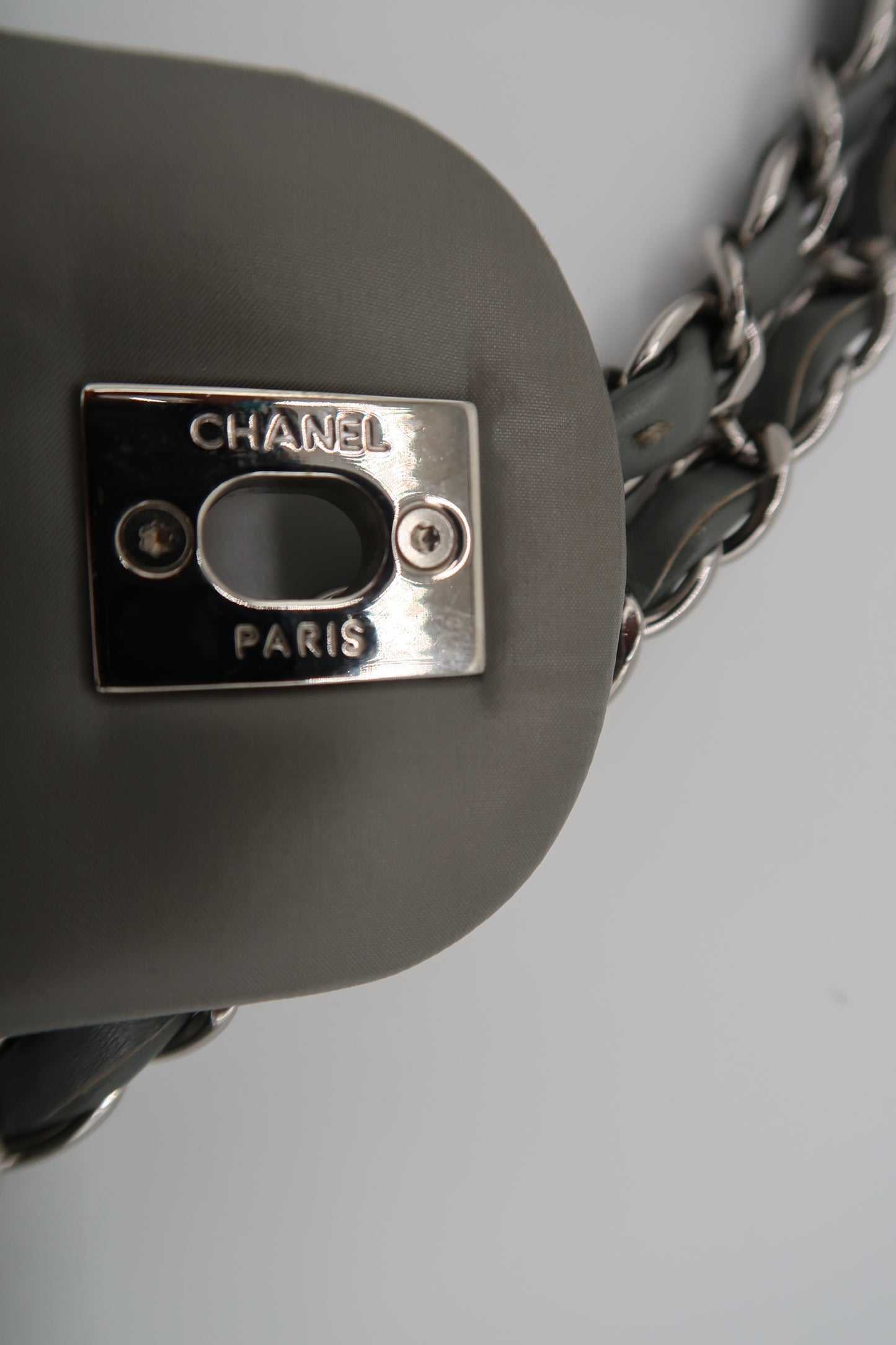 Chanel Grey Classic Nylon Quilted Medium Flap