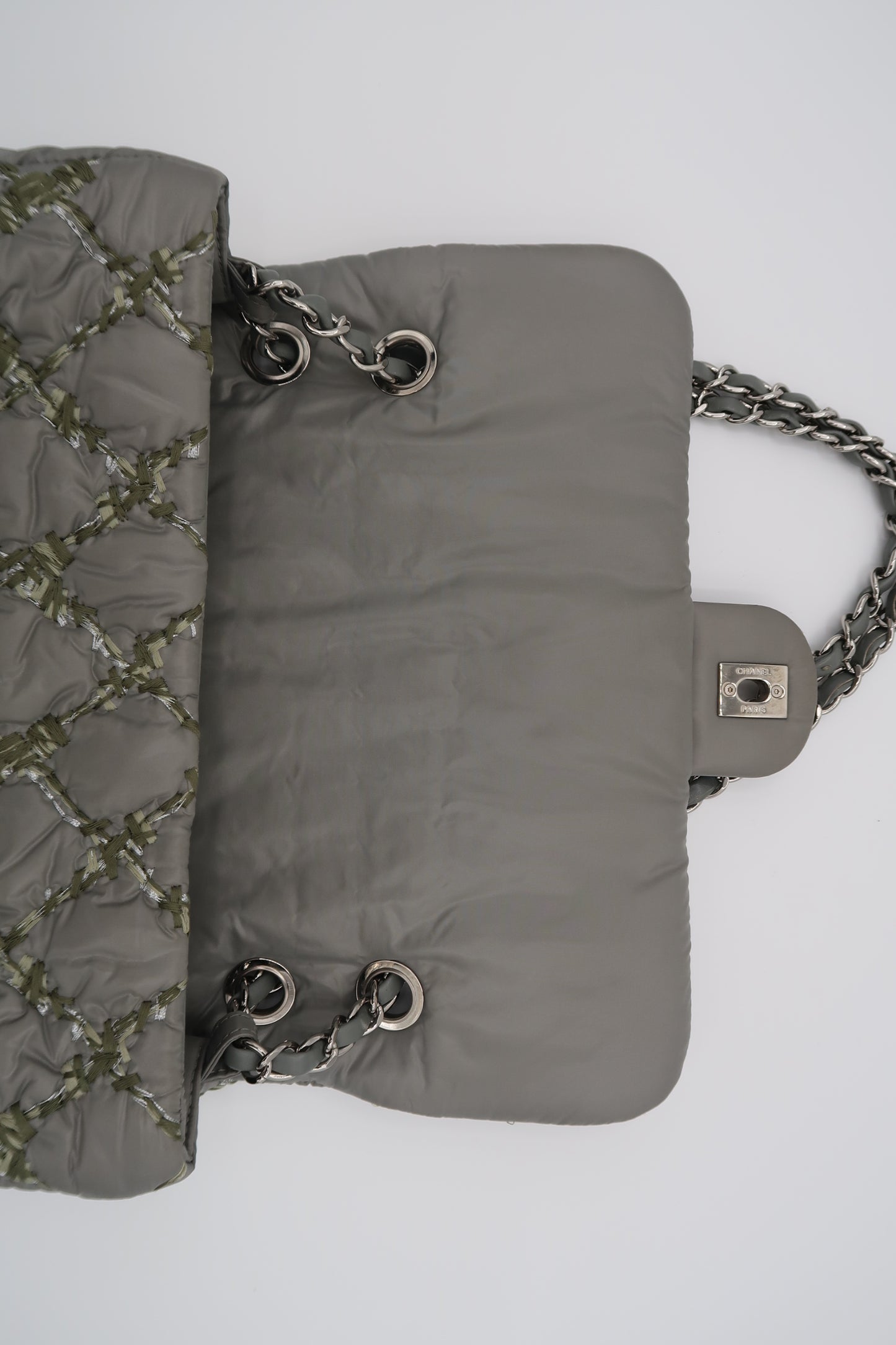 Chanel Grey Classic Nylon Quilted Medium Flap