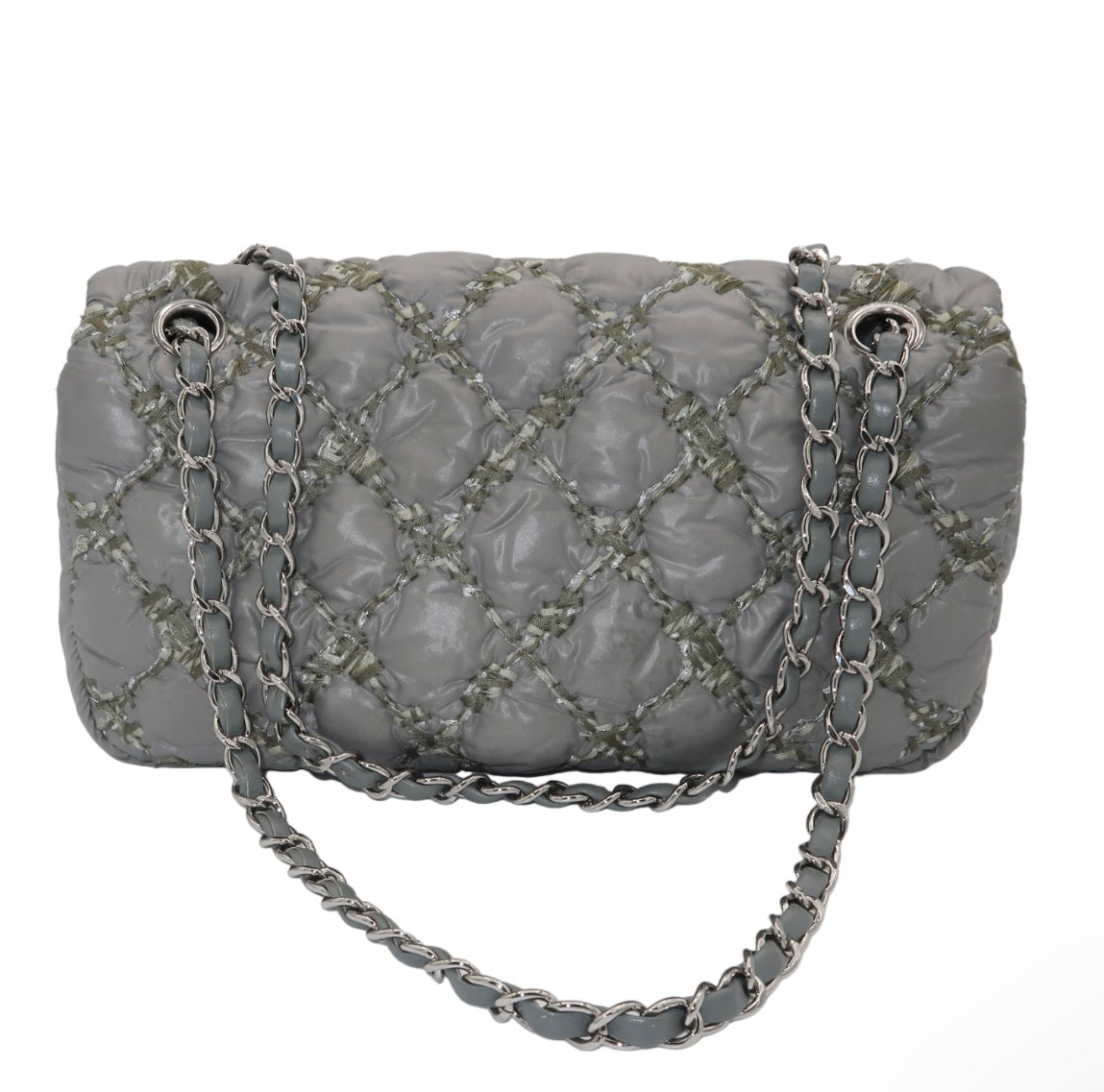 Chanel Grey Classic Nylon Quilted Medium Flap