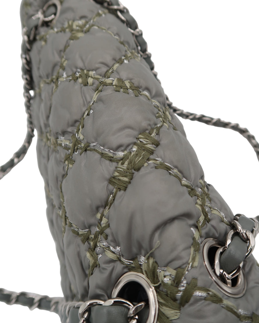 Chanel Grey Classic Nylon Quilted Medium Flap