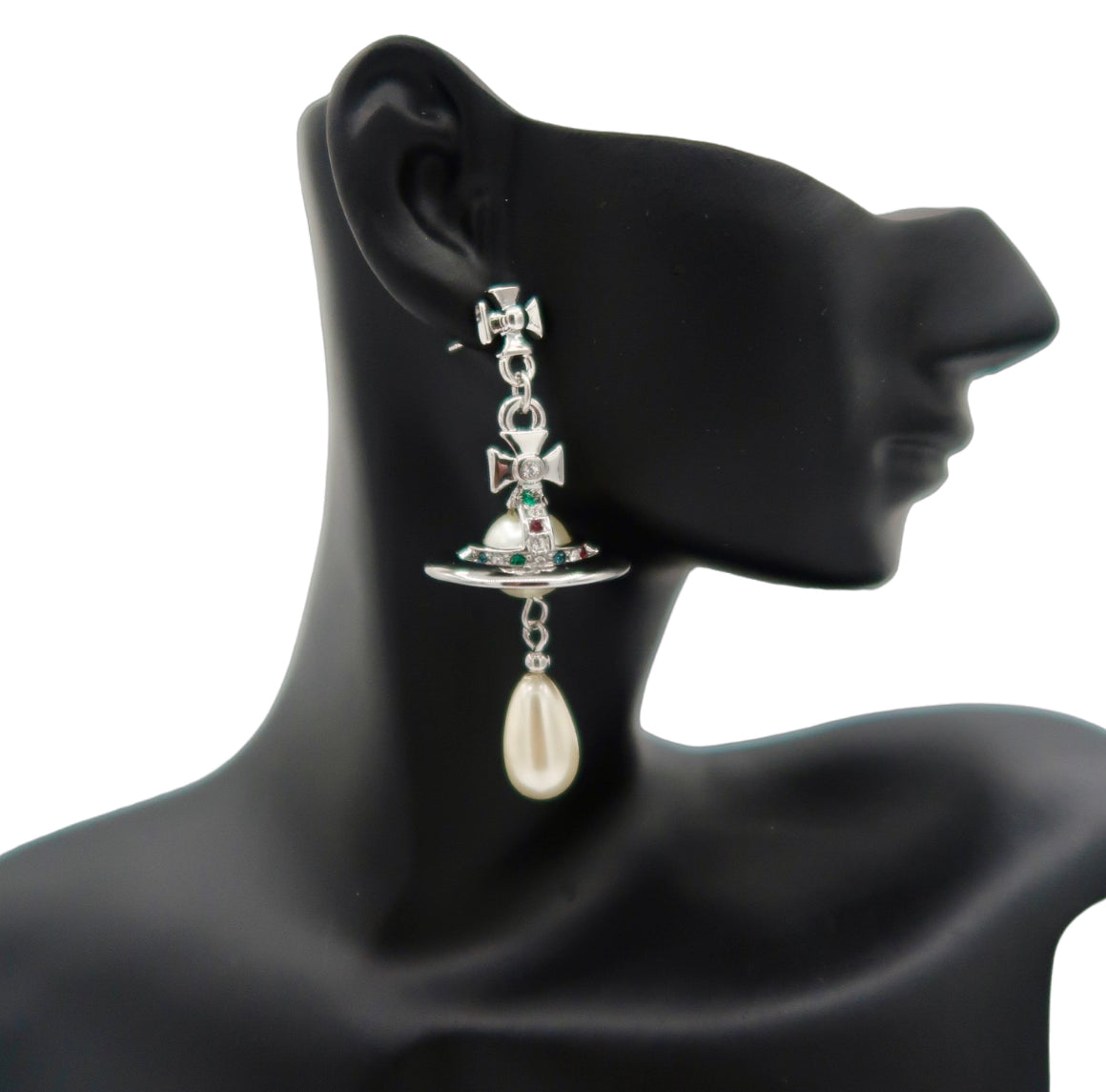 Vivienne Westwood Silver Pearl 3D Orb Drop Earrings