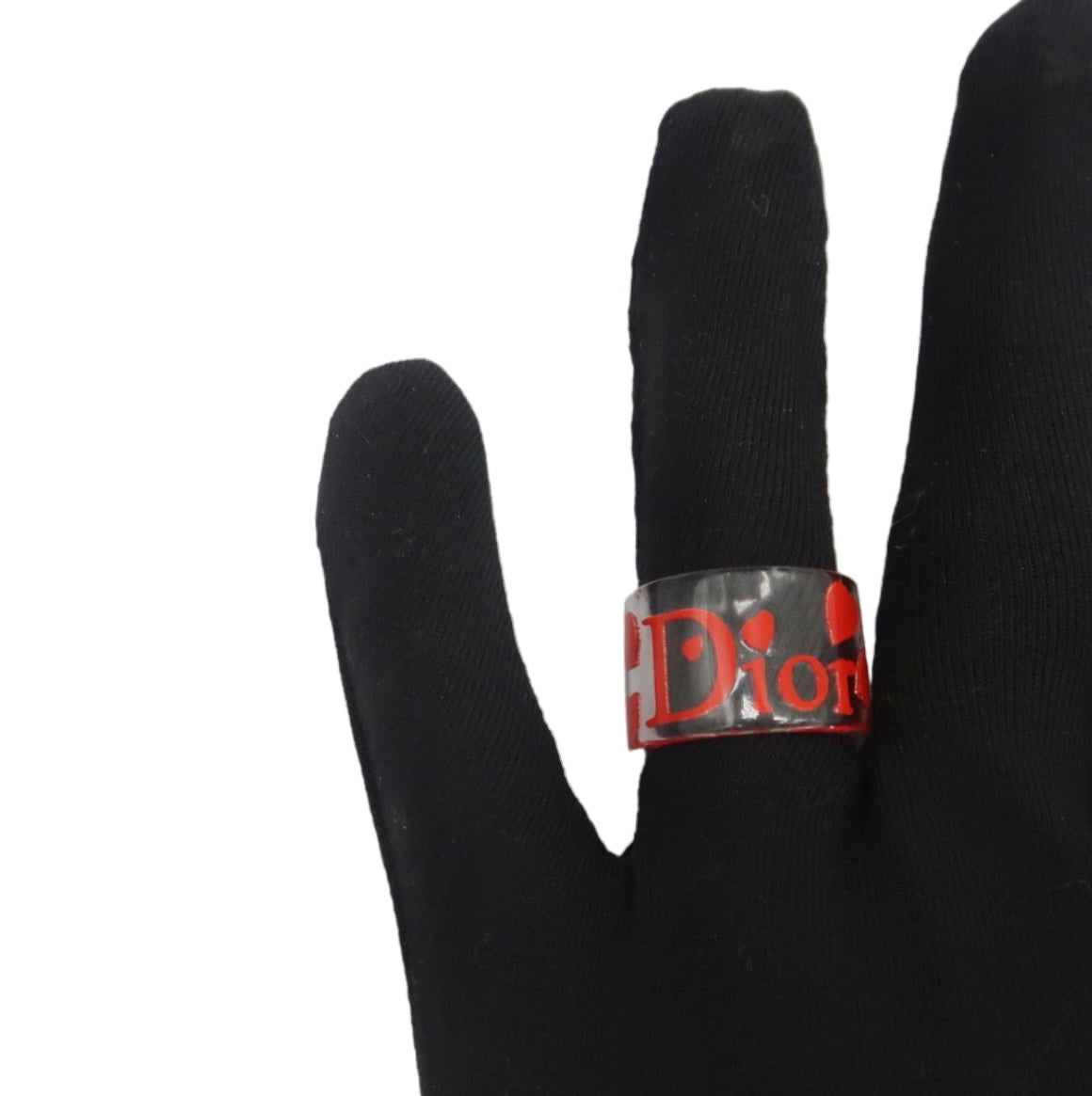 Christian Dior Red Heart Lucite Resin Cuff Ring