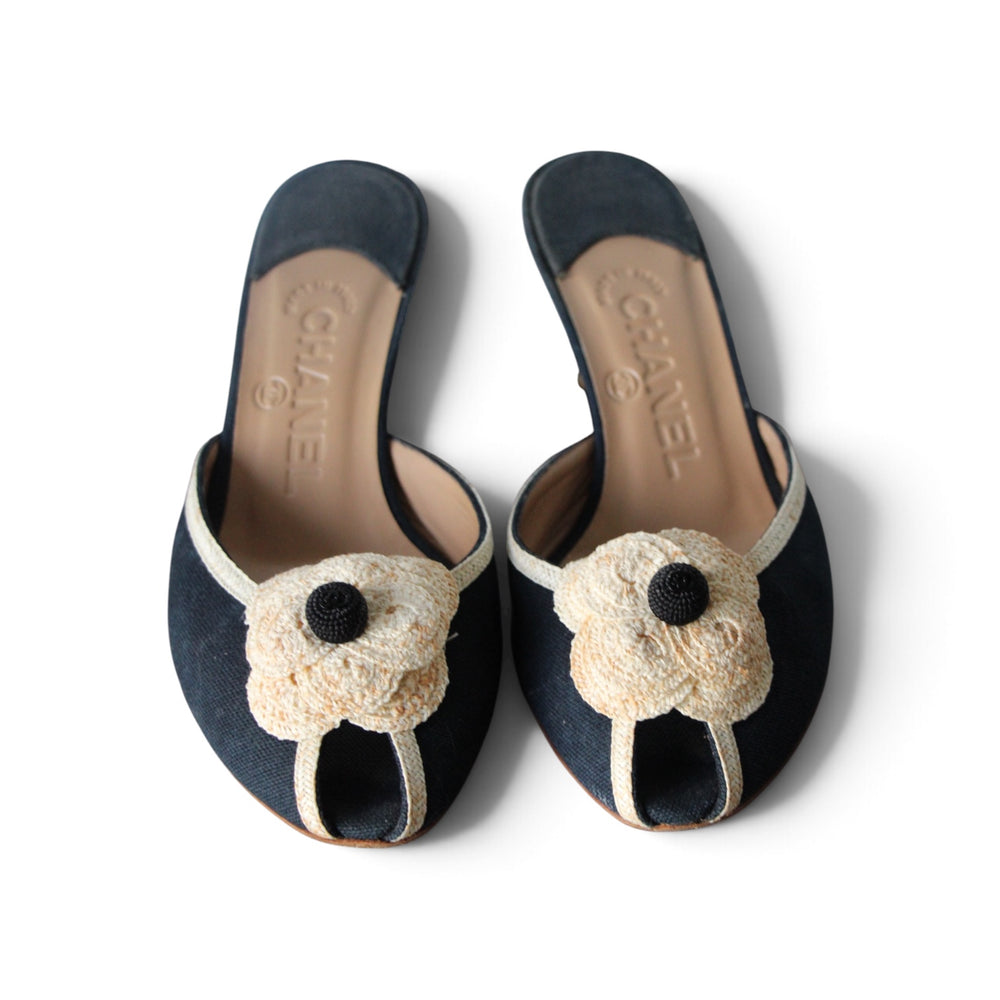 Chanel Canvas Peep-Toe Heels