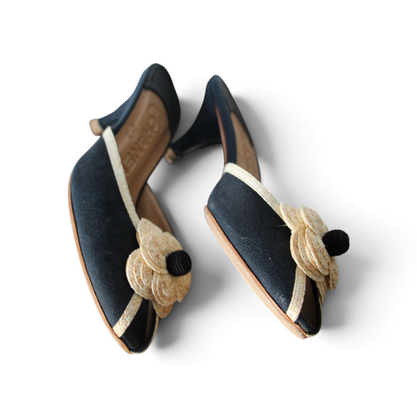 Chanel Canvas Peep-Toe Heels