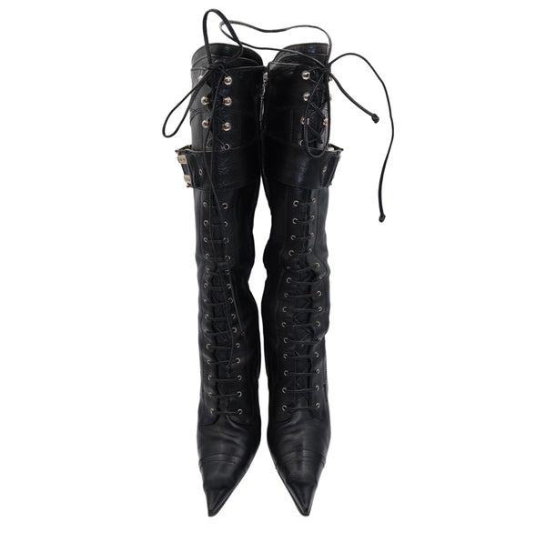 Christian Dior Black Lace Up Boots