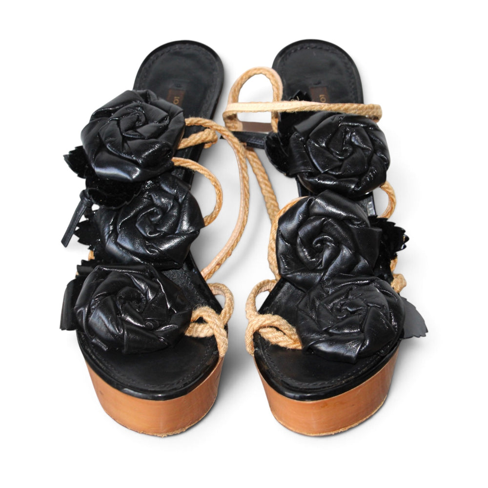 Louis Vuitton Leather Floral Applique Rope Strap Platform Heels