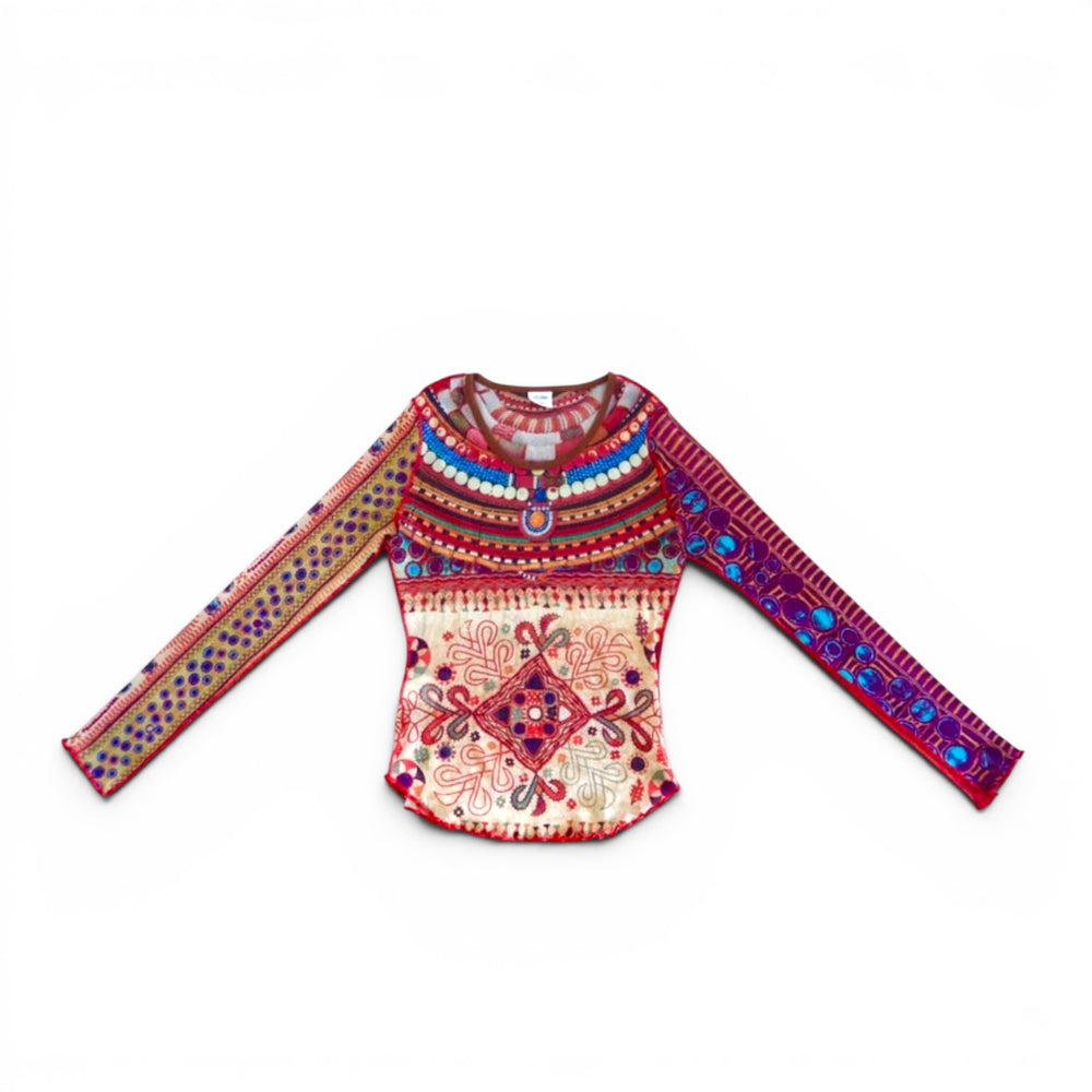 Jean Paul Gaultier Mesh Bead Long Sleeve Top