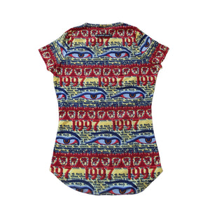 Jean Paul Gaultier Tibetan 1997 Buddha Eyes Egypt Tattoo Optical Blouse