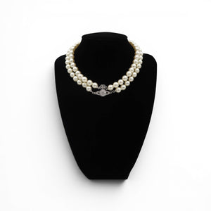 Vivienne Westwood Silver Tone Graziella  Two Row Pearl  Orb Choker Necklace