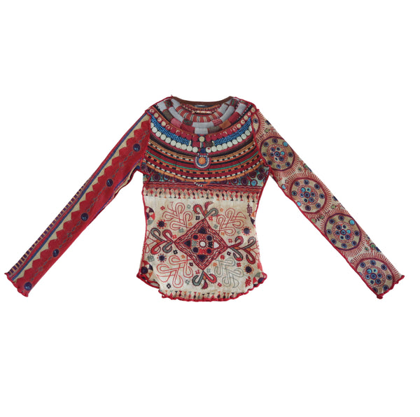 Jean Paul Gaultier Mesh Bead Long Sleeve Top
