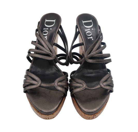 Christian Dior Metallic Open Toe Heels
