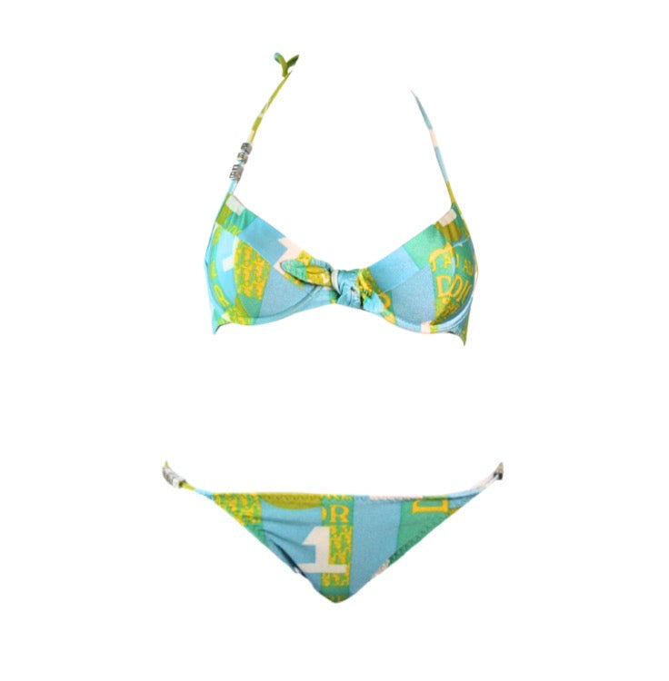 Christian Dior Spring 2005 Blue and Green Patchwork Bikini Set