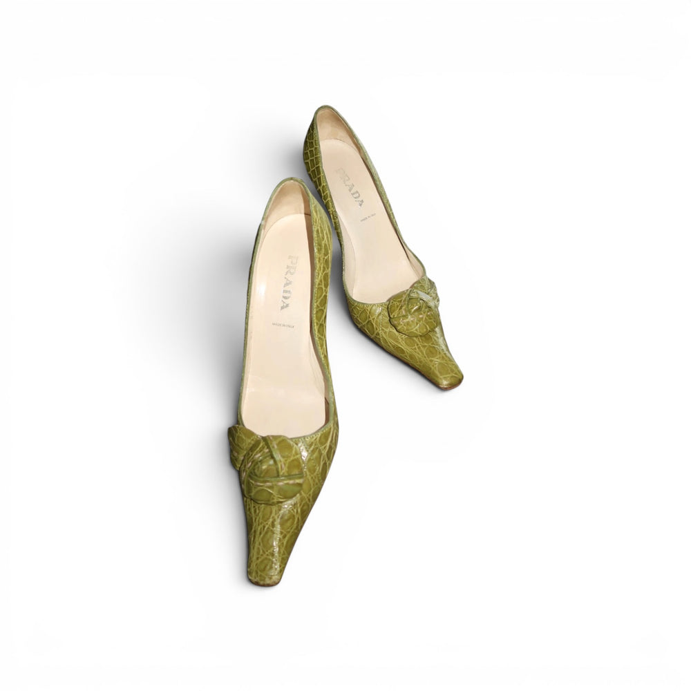 Prada Knot Croc Print Leather Pump Heels