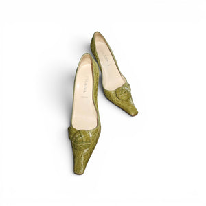 Prada Knot Croc Print Leather Pump Heels
