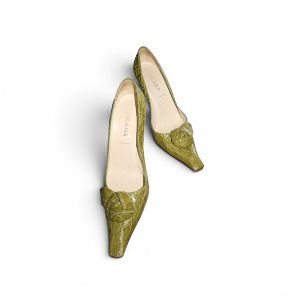 Prada Knot Croc Print Leather Pump Heels