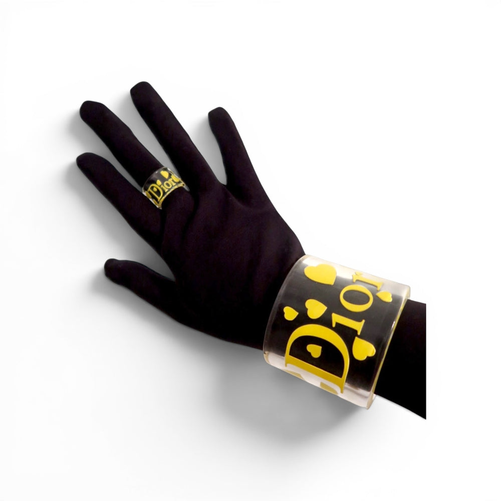 Christian Dior Yellow Heart Lucite Resin Cuff Bracelet