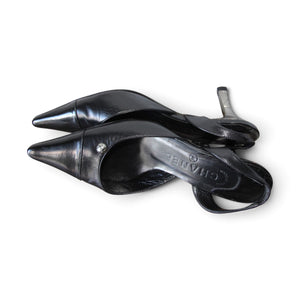 Chanel Black Leather Slingback Heels