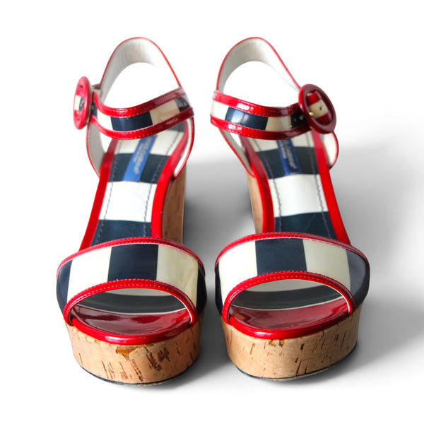 Dolce & Gabbana Blue Striped Wedges