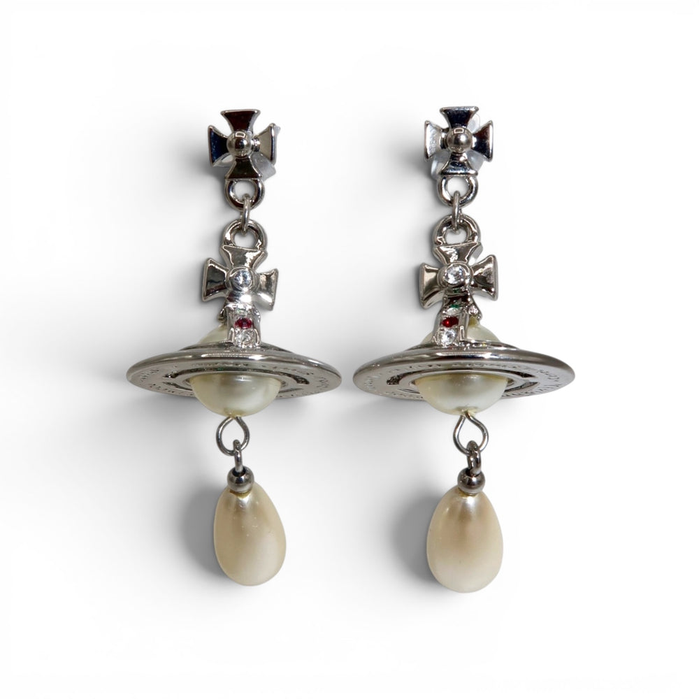 Vivienne Westwood Silver Pearl 3D Orb Drop Earrings