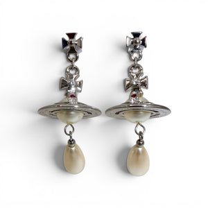 Vivienne Westwood Silver Pearl 3D Orb Drop Earrings