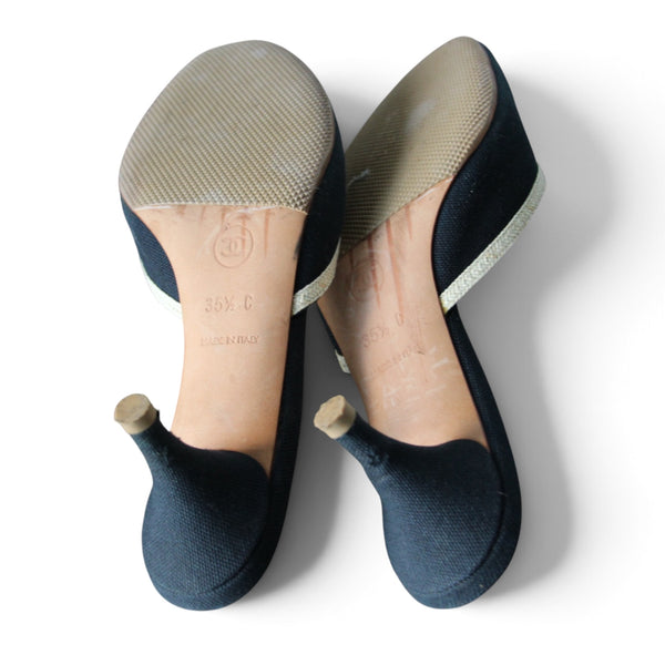 Chanel Canvas Peep-Toe Heels