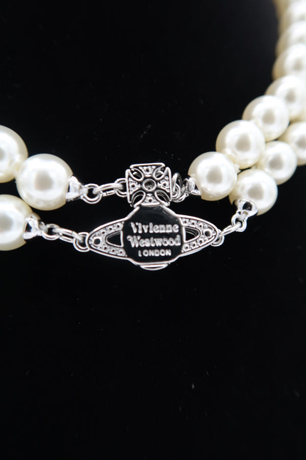 Vivienne Westwood Silver Tone Graziella  Two Row Pearl  Orb Choker Necklace