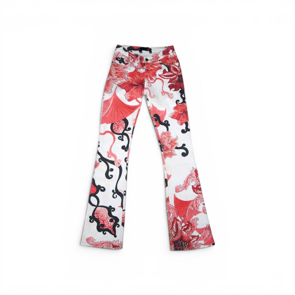 Roberto Cavalli Black, Red, and White Abstract Floral Pants