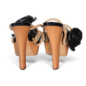 Louis Vuitton Leather Floral Applique Rope Strap Platform Heels