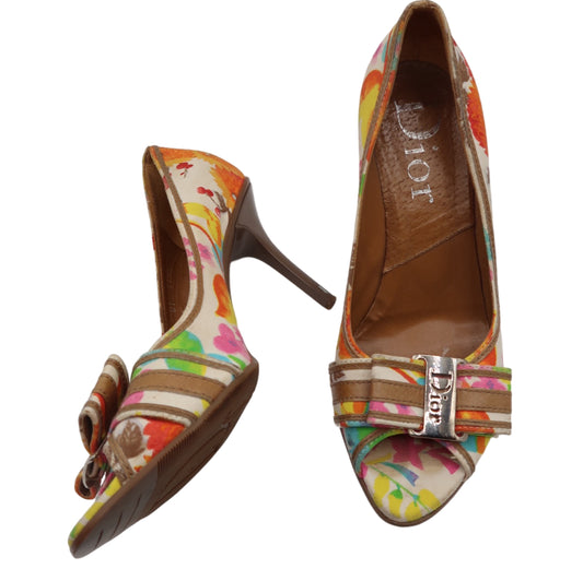 Christian Dior by John Galliano 2006 Floral Peep Toe Heels