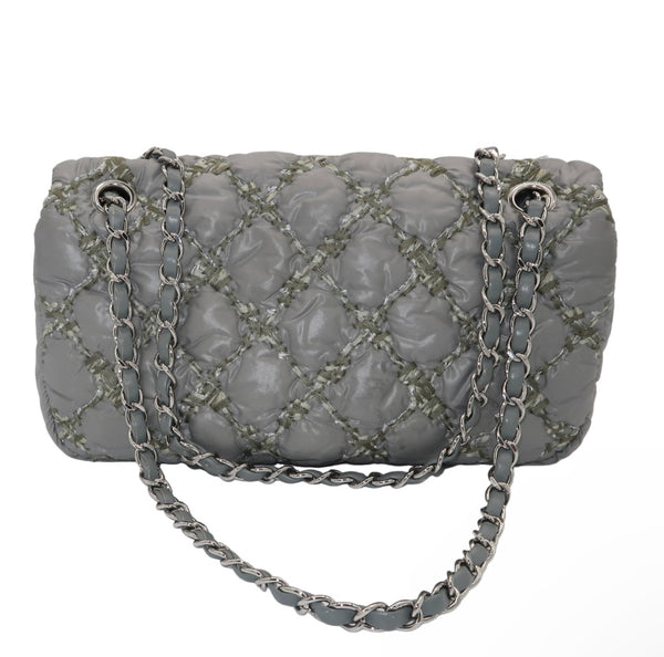Chanel Grey Classic Nylon Quilted Medium Flap