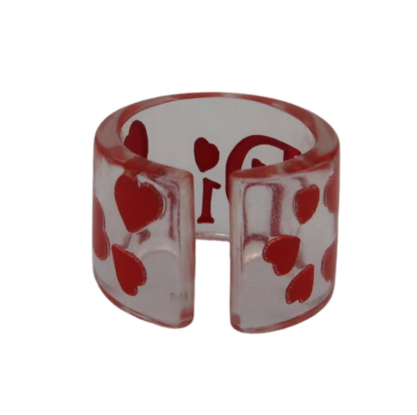 Christian Dior Red  Heart Lucite Resin Cuff Ring