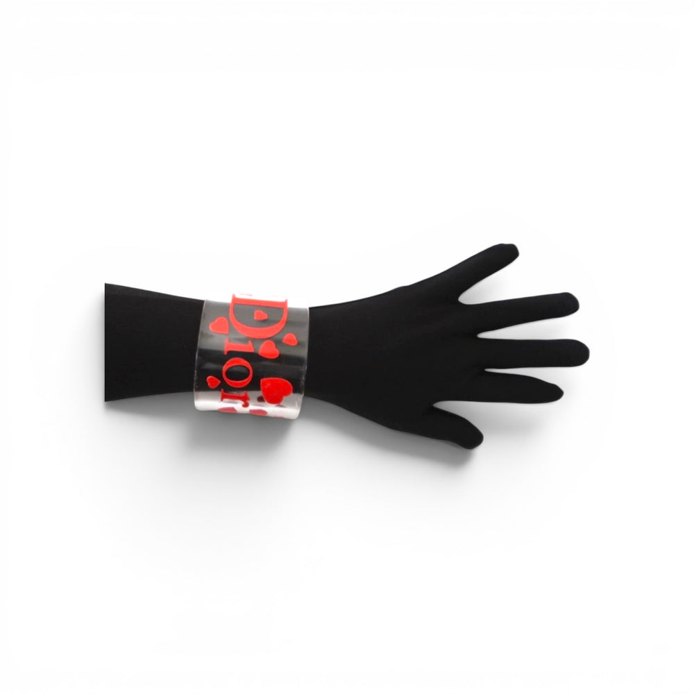 Christian Dior Red  Heart Lucite Resin Cuff Bracelet