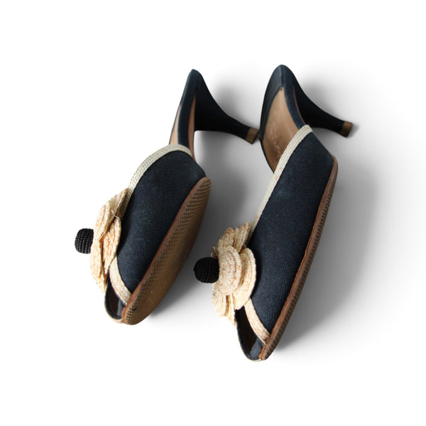 Chanel Canvas Peep-Toe Heels