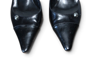 Chanel Black Leather Slingback Heels
