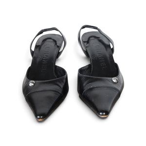 Chanel Black Leather Slingback Heels