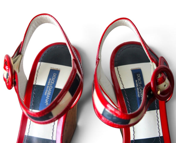 Dolce & Gabbana Blue Striped Wedges