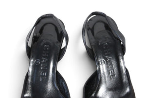 Chanel Black Leather Slingback Heels