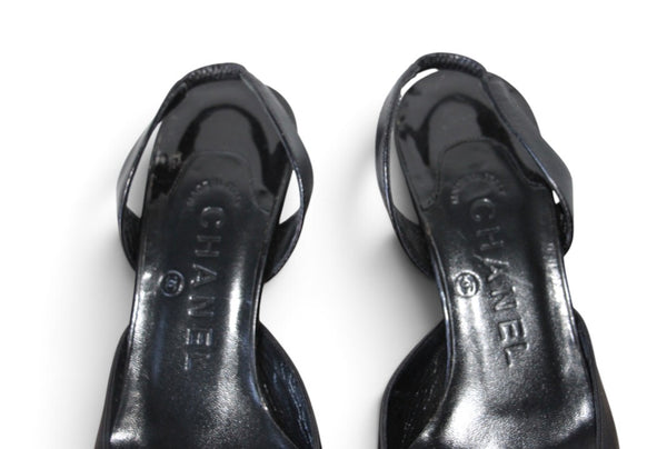 Chanel Black Leather Slingback Heels