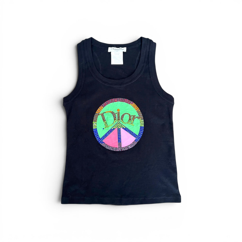 Christian Dior by John Galliano Peace Rhinestone Tank Top