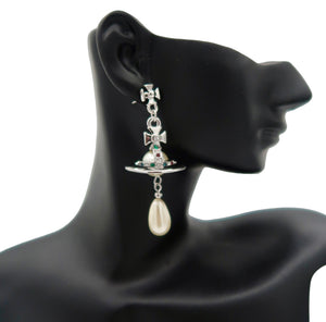 Vivienne Westwood Silver Pearl 3D Orb Drop Earrings