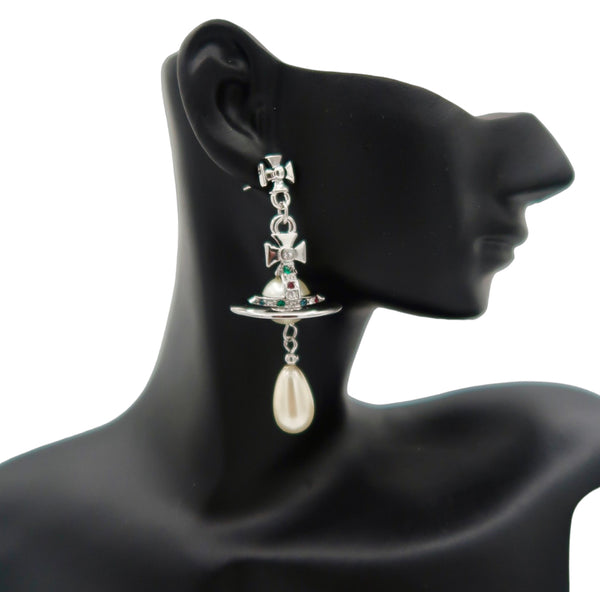 Vivienne Westwood Silver Pearl 3D Orb Drop Earrings