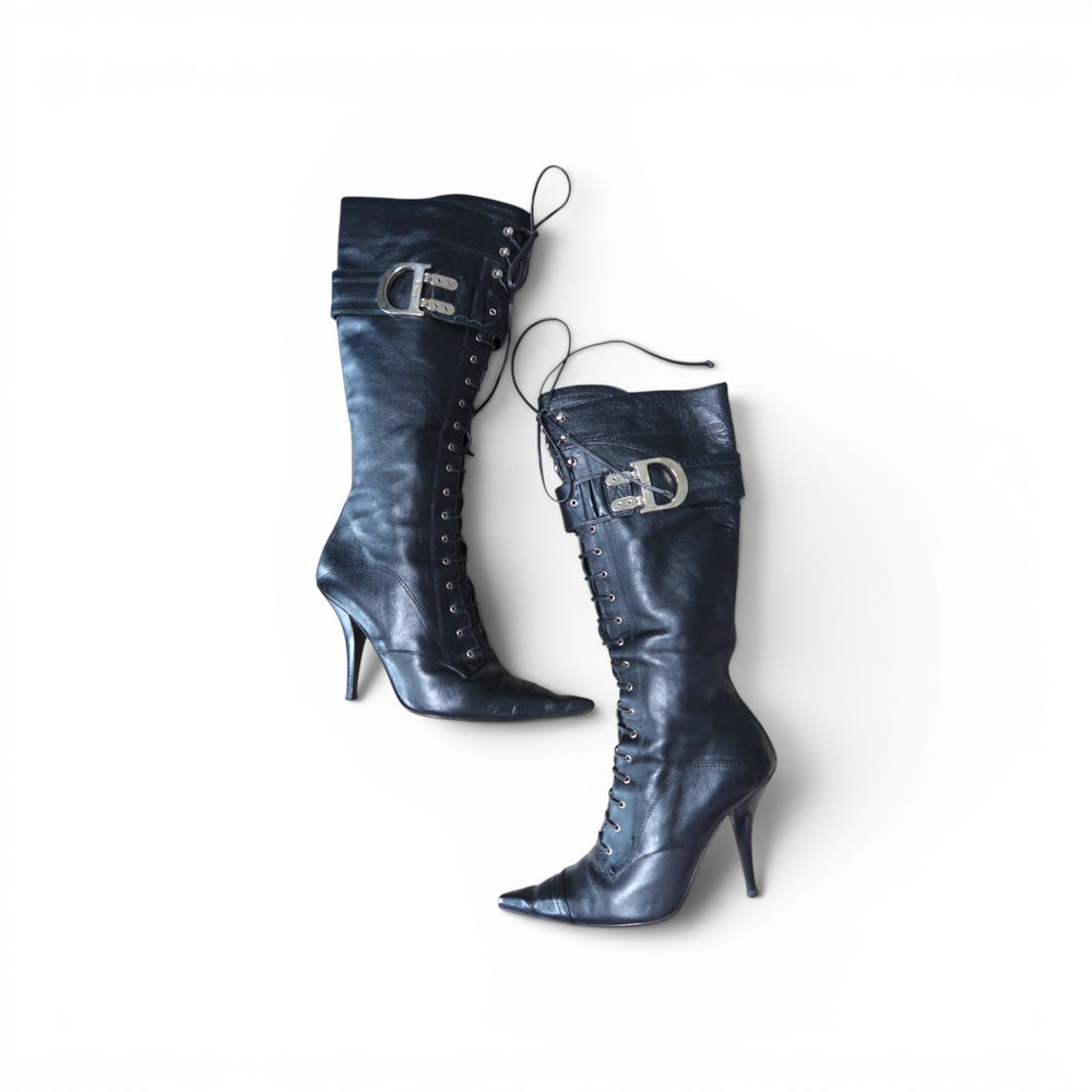 Christian Dior Black Lace Up Boots