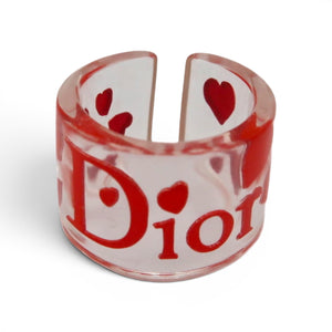 Christian Dior Red  Heart Lucite Resin Cuff Ring